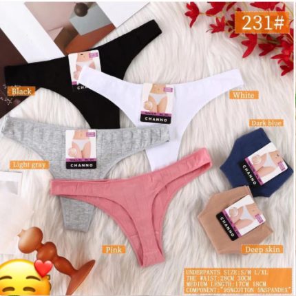(Pack of 4) Women's thong basic cotton breathable comfortable panties solid color sexy high split briefs