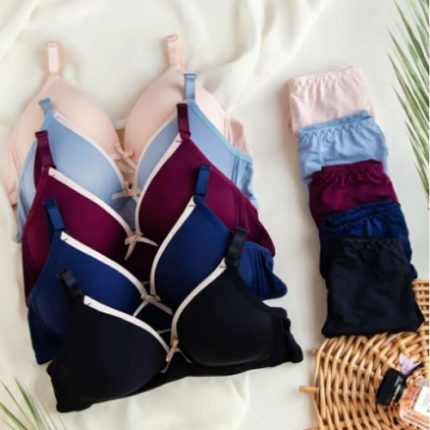 Single Padded Cotton Bra Set With flexible stuff Wire Less Bra
