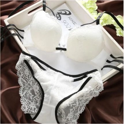 Stylish Women's Lace Padded Panty Bra Set Sexy Bikini Underwire Back Closure Knitted Weaving Bra Brief Sets
