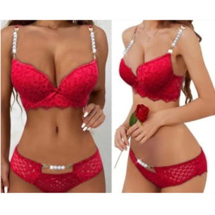 Victoria Secret Pushup Mesh Bra Underwear Set with Pearl Straps